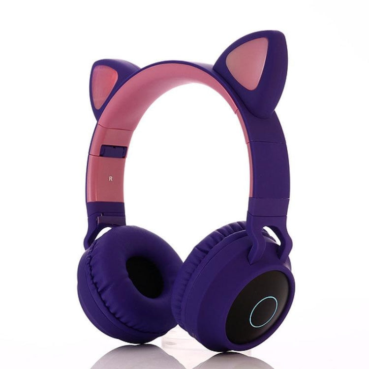 BT028C Cute Cat Ear Bluetooth 5.0 Headphones Foldable On-Ear Stereo Wireless Headset Headphone with Mic / LED Light / FM Radio / TF Card(Purple) - Headset & Headphone by PMC Jewellery | Online Shopping South Africa | PMC Jewellery