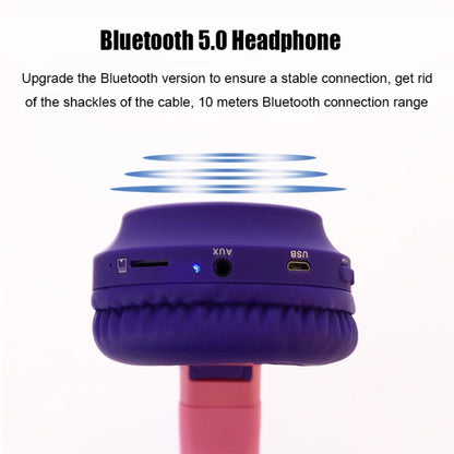 BT028C Cute Cat Ear Bluetooth 5.0 Headphones Foldable On-Ear Stereo Wireless Headset Headphone with Mic / LED Light / FM Radio / TF Card(Purple) - Headset & Headphone by PMC Jewellery | Online Shopping South Africa | PMC Jewellery