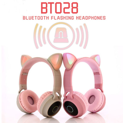 BT028C Cute Cat Ear Bluetooth 5.0 Headphones Foldable On-Ear Stereo Wireless Headset Headphone with Mic / LED Light / FM Radio / TF Card(Purple) - Headset & Headphone by PMC Jewellery | Online Shopping South Africa | PMC Jewellery