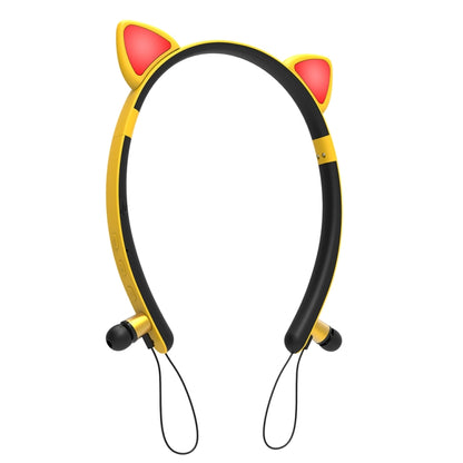 ZW29 Cat Ear Stereo Sound HIFI Fashion Outdoor Portable Sports Wireless  Bluetooth Headset with Mic & LED Light Glowing(Yellow) - Neck-mounted Earphone by PMC Jewellery | Online Shopping South Africa | PMC Jewellery