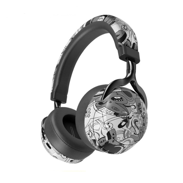 VJ086 Graffiti Headset Wireless Sports Bluetooth Headset Water Transfer Color Print Headset, Support TF, FM(Black+White) - Headset & Headphone by PMC Jewellery | Online Shopping South Africa | PMC Jewellery