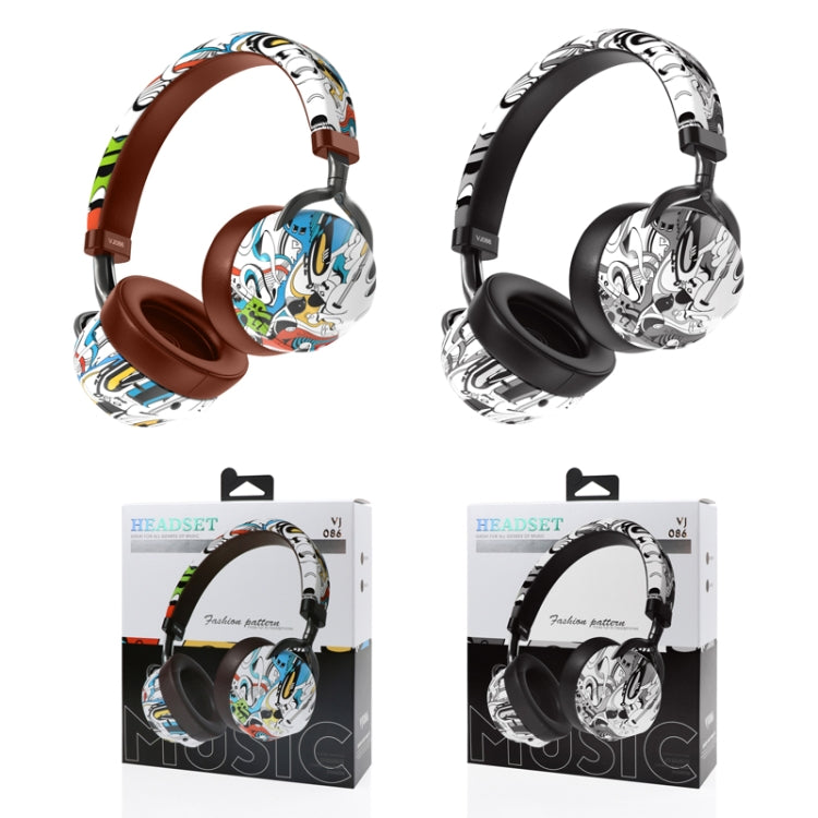 VJ086 Graffiti Headset Wireless Sports Bluetooth Headset Water Transfer Color Print Headset, Support TF, FM(Black+White) - Headset & Headphone by PMC Jewellery | Online Shopping South Africa | PMC Jewellery