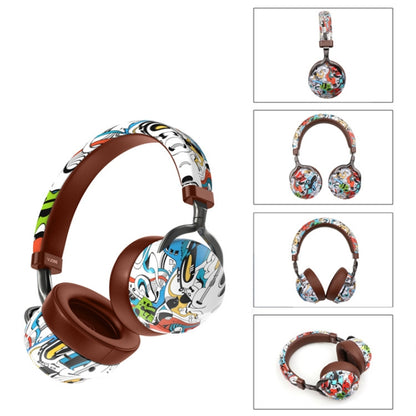 VJ086 Graffiti Headset Wireless Sports Bluetooth Headset Water Transfer Color Print Headset, Support TF, FM(Black+White) - Headset & Headphone by PMC Jewellery | Online Shopping South Africa | PMC Jewellery