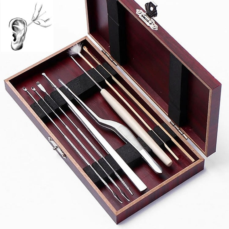 8-in-1 Wooden Box Ear Picking Tool Set - Ear Care Tools by PMC Jewellery | Online Shopping South Africa | PMC Jewellery