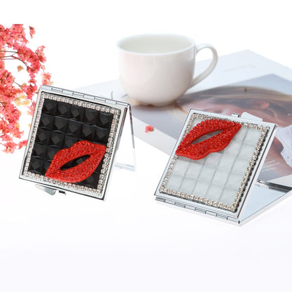 Handmade Diamond Mini Makeup Mirror Portable Double-sided Small Mirror Ruby Red Lips(White Crystal) - Mirror by PMC Jewellery | Online Shopping South Africa | PMC Jewellery