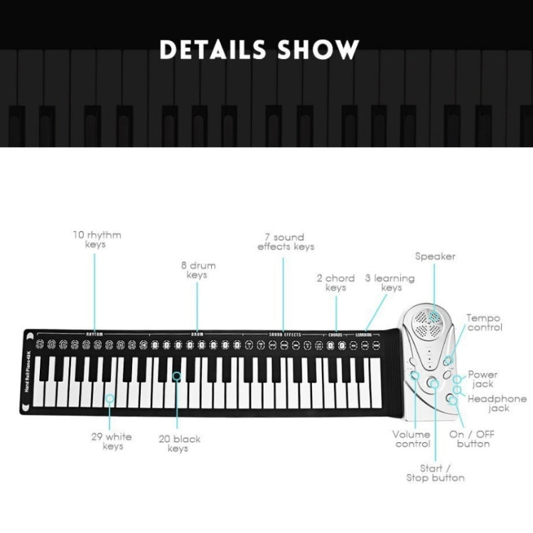 49-Key Portable Hand-Rolled Piano With Horn Children Beginners To Practice Electronic Piano(Elegant Black) - Keyboard Instruments by PMC Jewellery | Online Shopping South Africa | PMC Jewellery