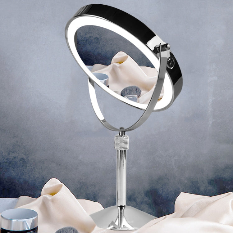 Desktop Double-SidedRound LED Luminous Makeup Mirror Liftable Magnifying Mirror, Specification:Plane + 5 Times Magnification(7-inch Battery Model) - Mirror by PMC Jewellery | Online Shopping South Africa | PMC Jewellery