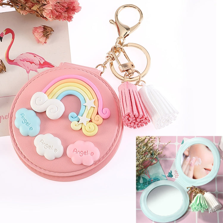 PU Leather Double-sided Folding Mirror Rainbow Tassel Makeup Mirror Keychain(Pink) - Mirror by PMC Jewellery | Online Shopping South Africa | PMC Jewellery