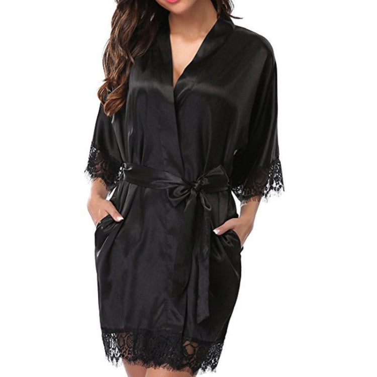 Half Sleeve Robe Women Faux Silk Pajama Sexy Night Dress, Size:L(Purple) - Pajamas & Bathrobe by PMC Jewellery | Online Shopping South Africa | PMC Jewellery