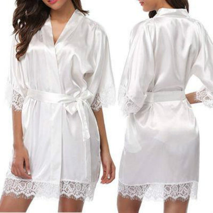 Half Sleeve Robe Women Faux Silk Pajama Sexy Night Dress, Size:XL(White) - Pajamas & Bathrobe by PMC Jewellery | Online Shopping South Africa | PMC Jewellery