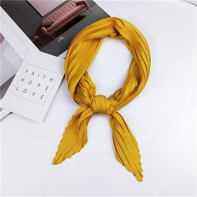 Ladies Retro Style Pleated Diamond Square Scarf Silk Scarf, Length: 70cm(Yellow) - Scarf by PMC Jewellery | Online Shopping South Africa | PMC Jewellery