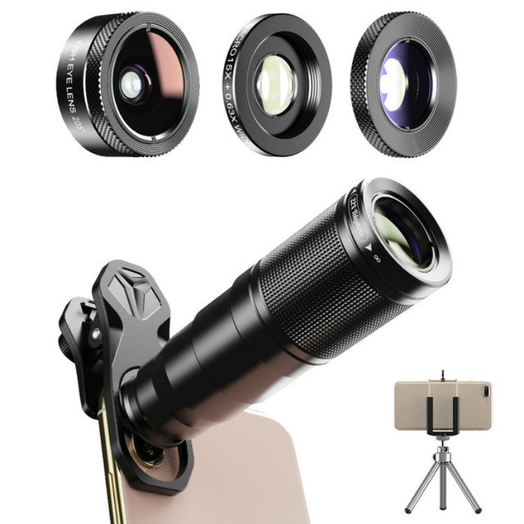 APEXEL APL-22X105 4 in 1 Metal 22X Telephoto + Fisheye + Wide Angle + Macro Starlight Polarization Universal External Mobile Phone Lens Set - Macro & Wide-angle by APEXEL | Online Shopping South Africa | PMC Jewellery