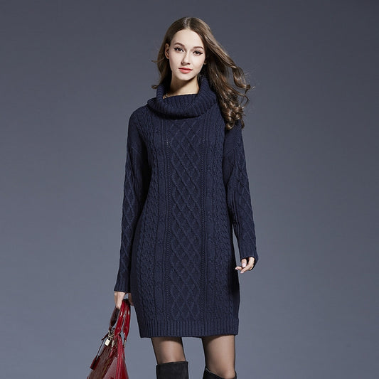 Autumn And Winter Knitwear Dresses Long Turtleneck Sweater For Women, Size: XXXXL(Navy Blue) - Sweater by PMC Jewellery | Online Shopping South Africa | PMC Jewellery