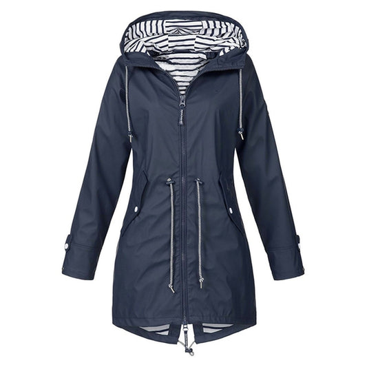Women Waterproof Rain Jacket Hooded Raincoat, Size:L(Navy Blue) - Hoodie by PMC Jewellery | Online Shopping South Africa | PMC Jewellery