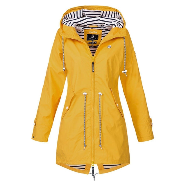 Women Waterproof Rain Jacket Hooded Raincoat, Size:XL(Yellow) - Hoodie by PMC Jewellery | Online Shopping South Africa | PMC Jewellery
