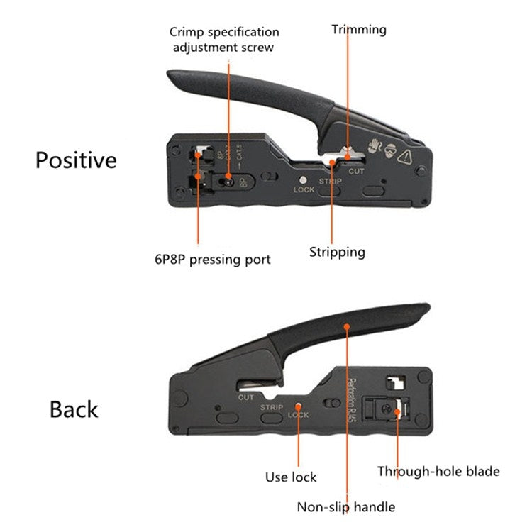 Multifunctional Seven-type Through-hole Crystal Head 6P8P Wire Stripping Network Tool Extrusion Crimping Wire Network Cable Pliers - Lan Cable and Tools by PMC Jewellery | Online Shopping South Africa | PMC Jewellery