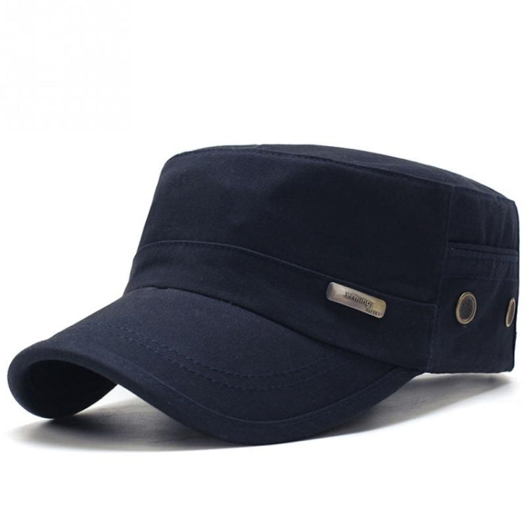 Men Washed Distress Bamboo Cotton Cloth Cap Large Mesh Flat Cap(Navy) - Peaked Cap by PMC Jewellery | Online Shopping South Africa | PMC Jewellery