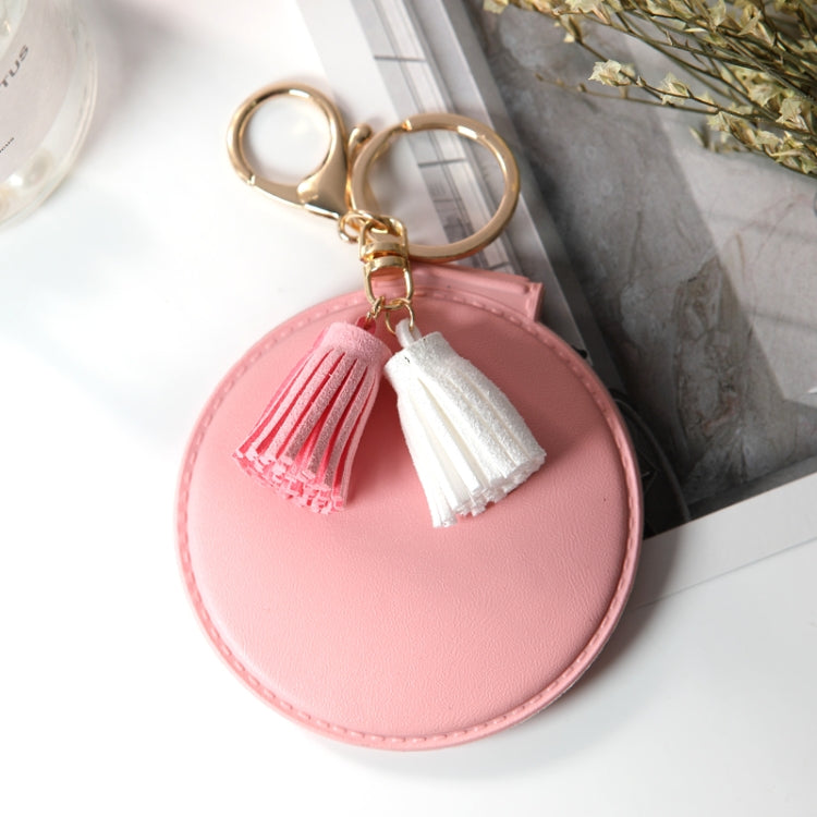 PU Leather Double Sided Girls Portable Folding Mirror Tassel Mini Makeup Mirror(Pink) - Mirror by PMC Jewellery | Online Shopping South Africa | PMC Jewellery