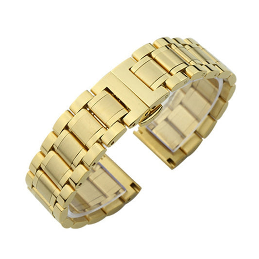17mm Steel Bracelet Butterfly Buckle Five Beads Unisex Stainless Steel Solid Watch Strap, Color:Gold - Watch Bands by PMC Jewellery | Online Shopping South Africa | PMC Jewellery