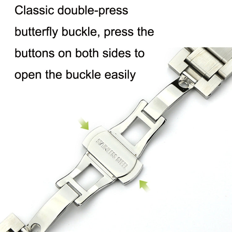 17mm Steel Bracelet Butterfly Buckle Five Beads Unisex Stainless Steel Solid Watch Strap, Color:Silver - Watch Bands by PMC Jewellery | Online Shopping South Africa | PMC Jewellery