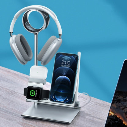 Oatsbasf 5 in 1 Multi-Function Earphone Storage Bracket Wireless Charging Base Bracket(Silver) - Desktop Holder by Oatsbasf | Online Shopping South Africa | PMC Jewellery