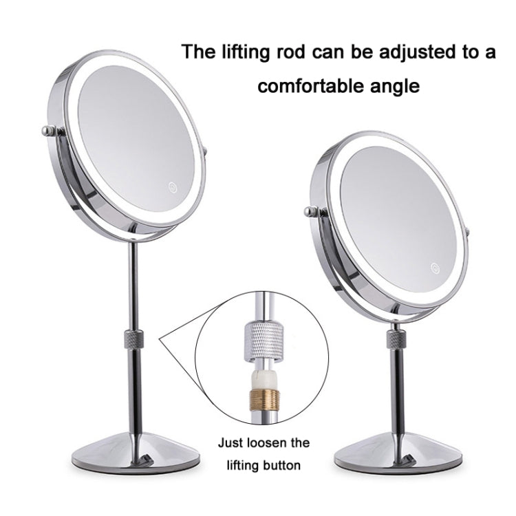 Desktop Double-SidedRound LED Luminous Makeup Mirror Liftable Magnifying Mirror, Specification:Plane + 10 Times Magnification(8-inch Battery Model) - Mirror by PMC Jewellery | Online Shopping South Africa | PMC Jewellery