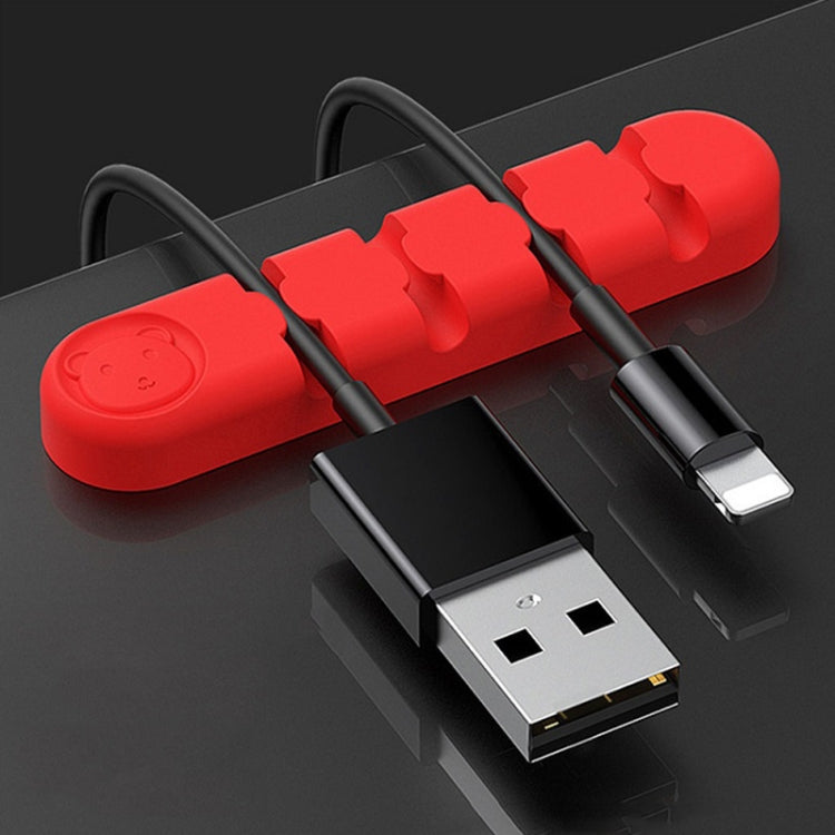 5 PCS 4 Holes Bear Silicone Desktop Data Cable Organizing And Fixing Device(Red) - Cable Organizer by PMC Jewellery | Online Shopping South Africa | PMC Jewellery