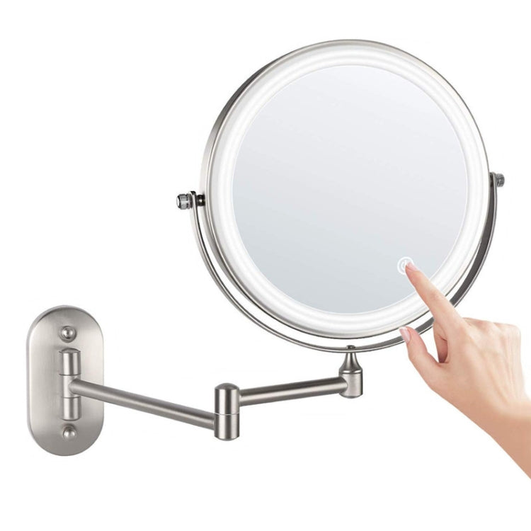 8 Inch Wall-Mounted Double-Sided Makeup Mirror LED Three-Tone Light Bathroom Mirror, Colour:Battery Models Matte Nickel Color(Ten Times Magnification) - Mirror by PMC Jewellery | Online Shopping South Africa | PMC Jewellery