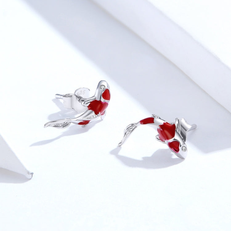 Sterling Silver Lucky Koi Earrings Platinum Plated Simple Earrings (Gold) - Stud Earrings & Earrings by PMC Jewellery | Online Shopping South Africa | PMC Jewellery