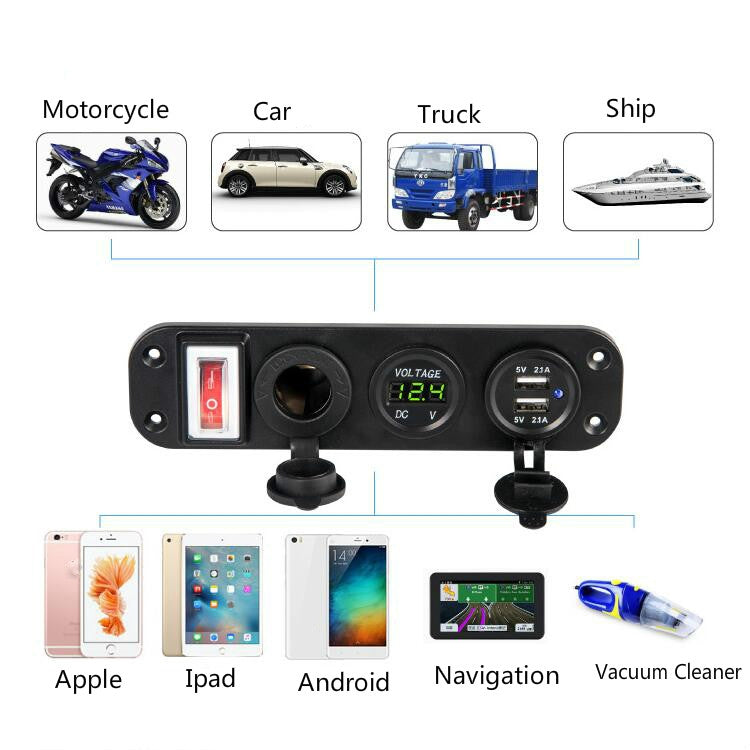 12V-24V Universal Car / Yacht Mobile Phone Charger Modification Ddual USB Panel with Switch(Green Light) - DIY Modified Charger by PMC Jewellery | Online Shopping South Africa | PMC Jewellery