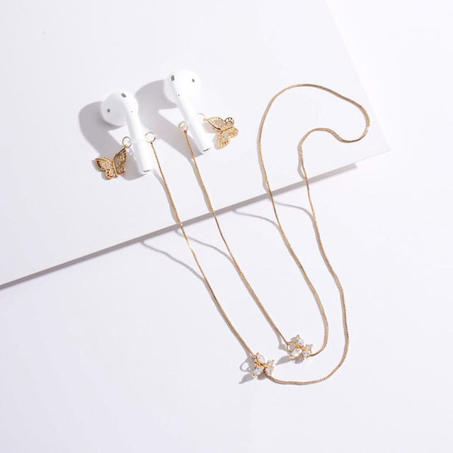 Universal Anti-lost Chain for Wireless Earphones Sweet and Simple Commuter Zircon Butterfly Anti-lost Necklace(Golden) - Anti-lost & Holder by PMC Jewellery | Online Shopping South Africa | PMC Jewellery