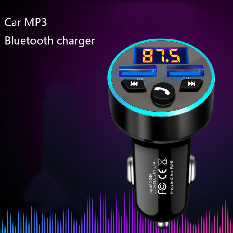 Halo Car MP3 Bluetooth Player Car Charger Car FM Transmitter 3.1A Car Charger(Elegant Black) - Car Charger by PMC Jewellery | Online Shopping South Africa | PMC Jewellery