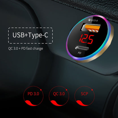 Aluminum Alloy Digital Display PD+QC3.0 Car Charger Multifunctional Car Charger( Gold) - Car Charger by PMC Jewellery | Online Shopping South Africa | PMC Jewellery