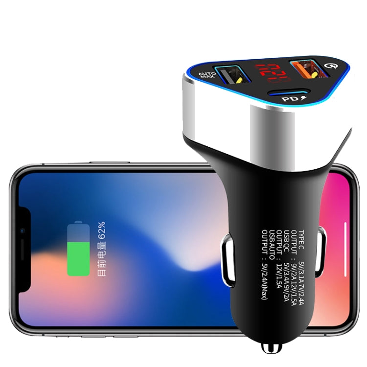 Digital Display PD+QC3.0+2.4A Car Charger TYPE-C Car Phone Charger(Sapphire Blue) - Car Charger by PMC Jewellery | Online Shopping South Africa | PMC Jewellery