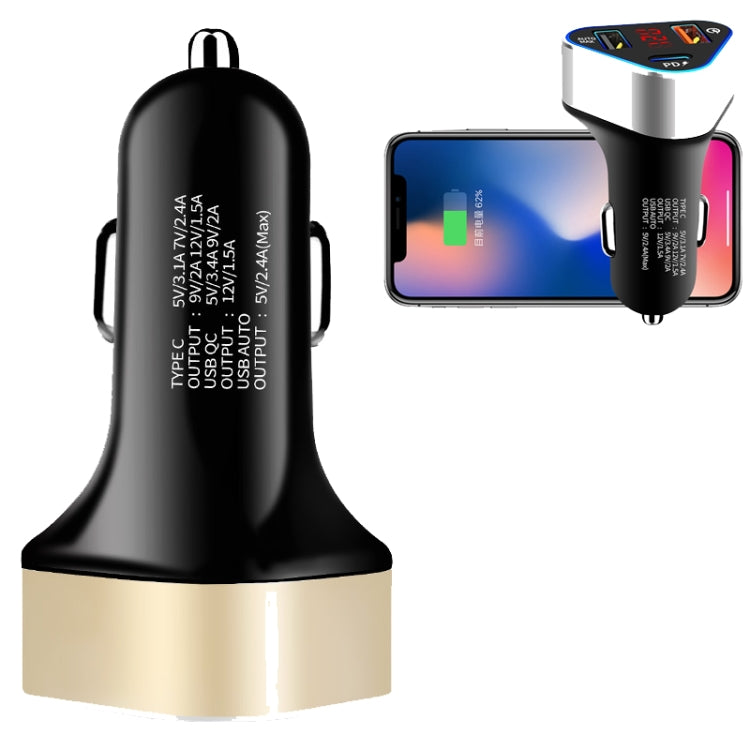 Digital Display PD+QC3.0+2.4A Car Charger TYPE-C Car Phone Charger(Gold) - Car Charger by PMC Jewellery | Online Shopping South Africa | PMC Jewellery