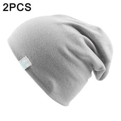 2 PCS Cute Solid Knitted Cotton Hat Beanies Autumn Winter Warm Earmuff Colorful Crown Caps For Newborn Baby Children(Light Grey) - Baby Care by PMC Jewellery | Online Shopping South Africa | PMC Jewellery