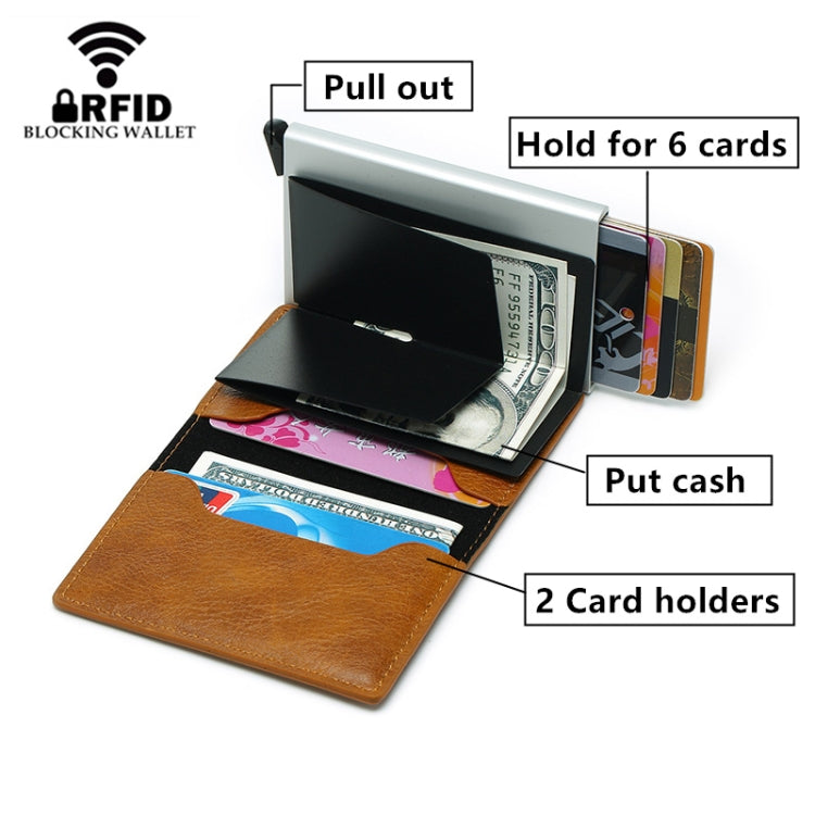 Automatic Elastic Card Type Anti-magnetic RFID Anti-theft Retro Card Package Universal Leather Metal Wallet(Blue) - Card & Passport Bags by PMC Jewellery | Online Shopping South Africa | PMC Jewellery