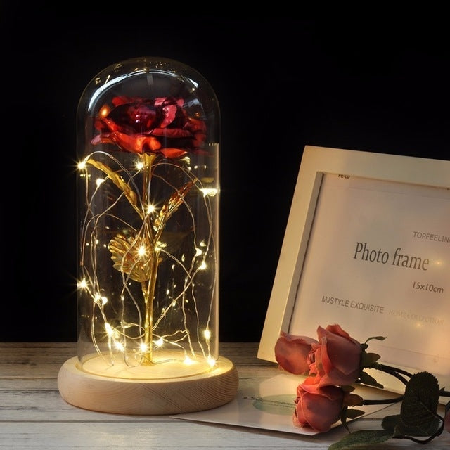 Simulation Roses Lights Glass Cover Decorations Crafts Valentines Day Gifts(Red) - Holiday Lights by PMC Jewellery | Online Shopping South Africa | PMC Jewellery