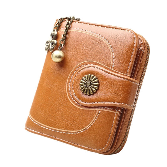 Vintage Button Phone Purses Women Wallets Female Purse Leather Brand Retro Ladies Long Zipper Woman Wallet Card Clutch(Short brown) - Wallets by PMC Jewellery | Online Shopping South Africa | PMC Jewellery