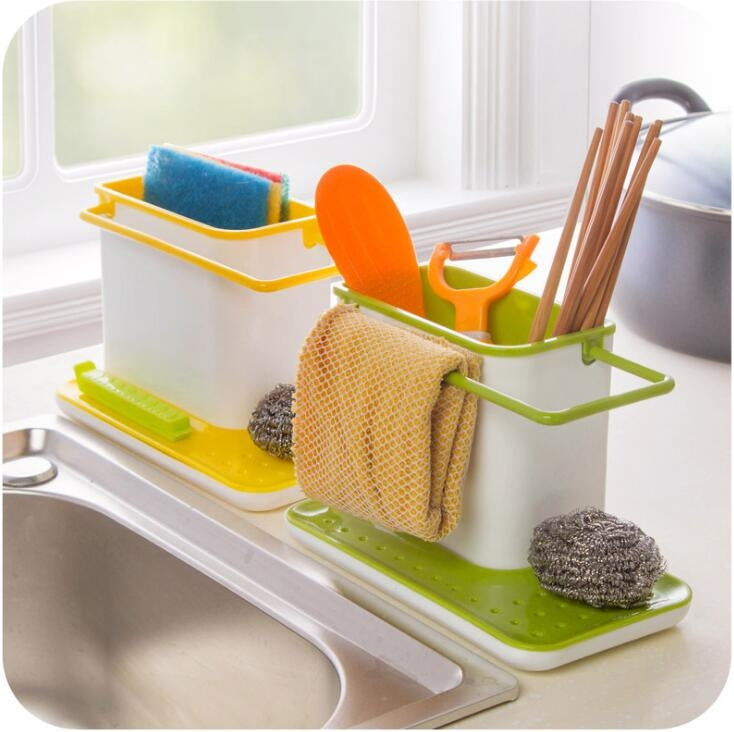 2 PCS Kitchen Sponge Organizer Stands Box Self Draining Sink Storage Rack(Yellow) - Shelf by PMC Jewellery | Online Shopping South Africa | PMC Jewellery