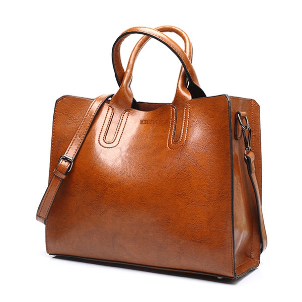 Leather Handbags Big Women Bag Casual Female Bags Trunk Tote Shoulder Bag Ladies Large Bolsos, Color:Brown - Handbags by PMC Jewellery | Online Shopping South Africa | PMC Jewellery