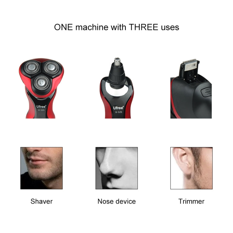 Ufree Face Care Men Beard Trimmer Machine Rechargeable Electric Shaver 4D Triple Floating Blade Heads Shaving Razors EU Plug(Red) - Electric Shavers by Ufree | Online Shopping South Africa | PMC Jewellery