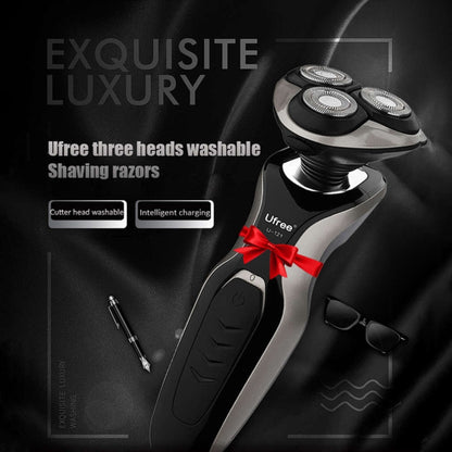 Ufree Face Care Men Beard Trimmer Machine Rechargeable Electric Shaver 4D Triple Floating Blade Heads Shaving Razors EU Plug(Silver) - Electric Shavers by Ufree | Online Shopping South Africa | PMC Jewellery