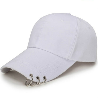 Unisex Casual Solid Color Adjustable Baseball Caps with Ring(White) - Peaked Cap by PMC Jewellery | Online Shopping South Africa | PMC Jewellery