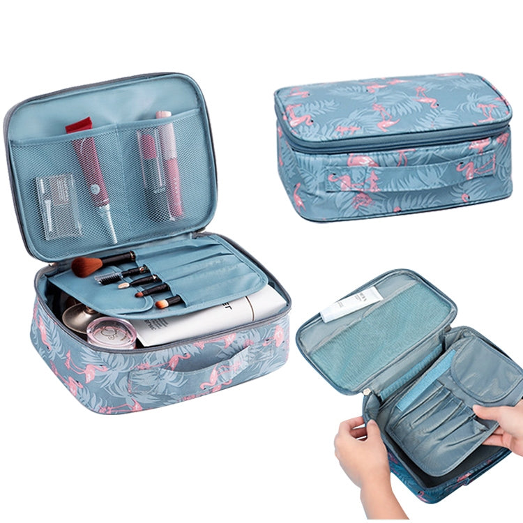 Large Capacity Portable Lady Waterproof Padded Travel Cosmetic Bag Beautician Storage Bags Women Makeup Bag(Style A Blue Flamingo) - Storage Boxes by PMC Jewellery | Online Shopping South Africa | PMC Jewellery