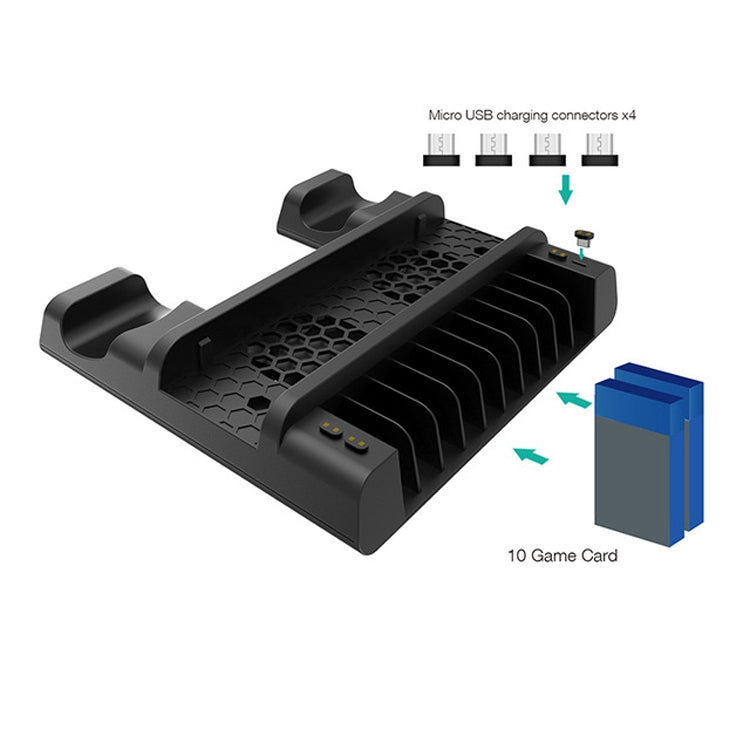 DOBE For PS4 / SLIM / PRO Multi-function Cooling Base Cooling Fan + Disc Rack + Dual Charge with LED Lights - Charger & Power by DOBE | Online Shopping South Africa | PMC Jewellery