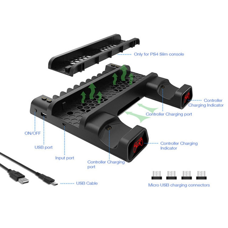 DOBE For PS4 / SLIM / PRO Multi-function Cooling Base Cooling Fan + Disc Rack + Dual Charge with LED Lights - Charger & Power by DOBE | Online Shopping South Africa | PMC Jewellery