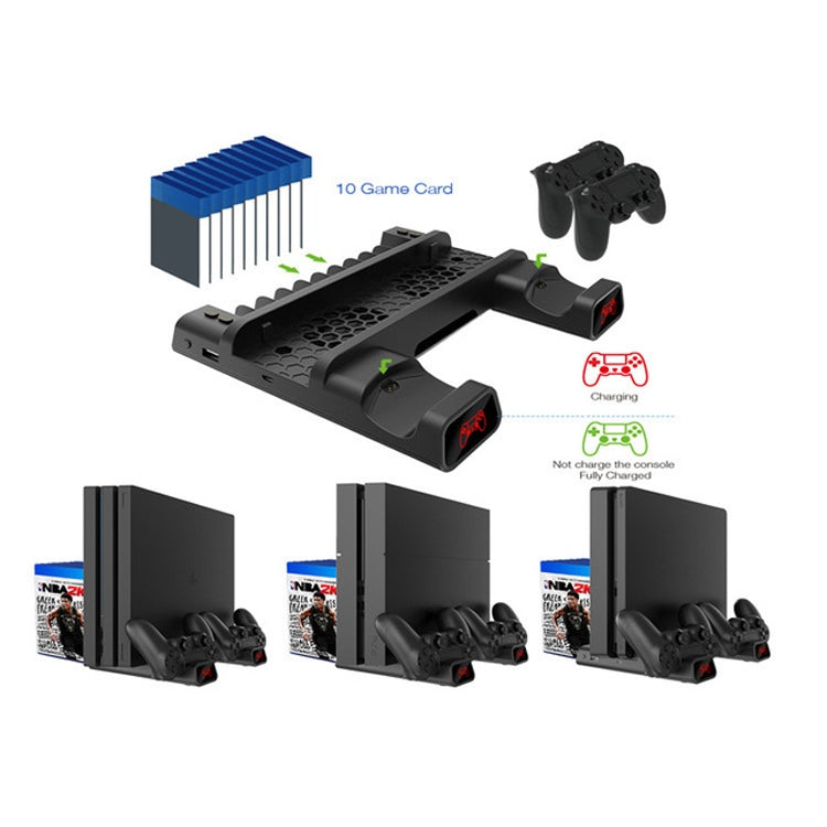 DOBE For PS4 / SLIM / PRO Multi-function Cooling Base Cooling Fan + Disc Rack + Dual Charge with LED Lights - Charger & Power by DOBE | Online Shopping South Africa | PMC Jewellery