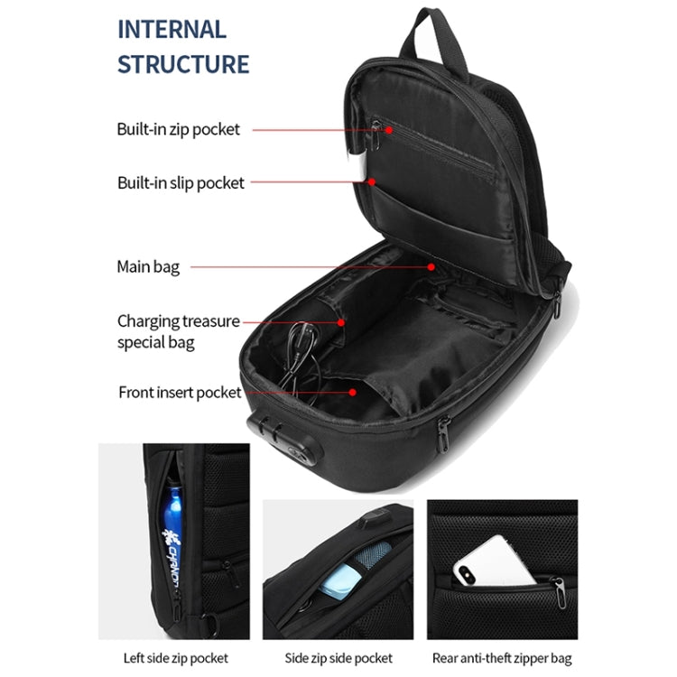 Ozuko 9270 Men Outdoor Anti-Theft Chest Bag Multifunctional Waterproof Messenger Bag with External USB Charging Port(Black) - Crossbody Bags by Ozuko | Online Shopping South Africa | PMC Jewellery