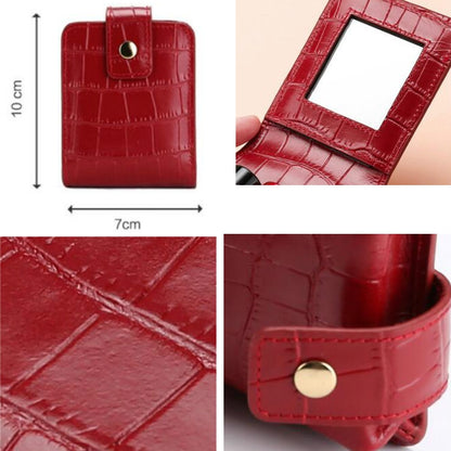 Simple Cowhide Crocodile Pattern Lipstick Bag Storage Portable Makeup Bag With Mirror(Red Wine) - Storage Boxes by PMC Jewellery | Online Shopping South Africa | PMC Jewellery